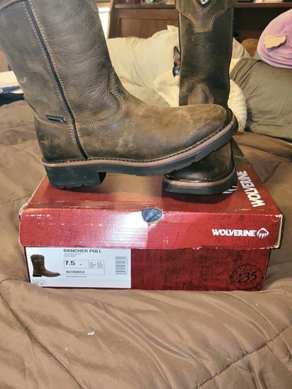 Wolverine Rancher Pull-Tab Waterproof Work Boot Boots Brown US 7.5 M